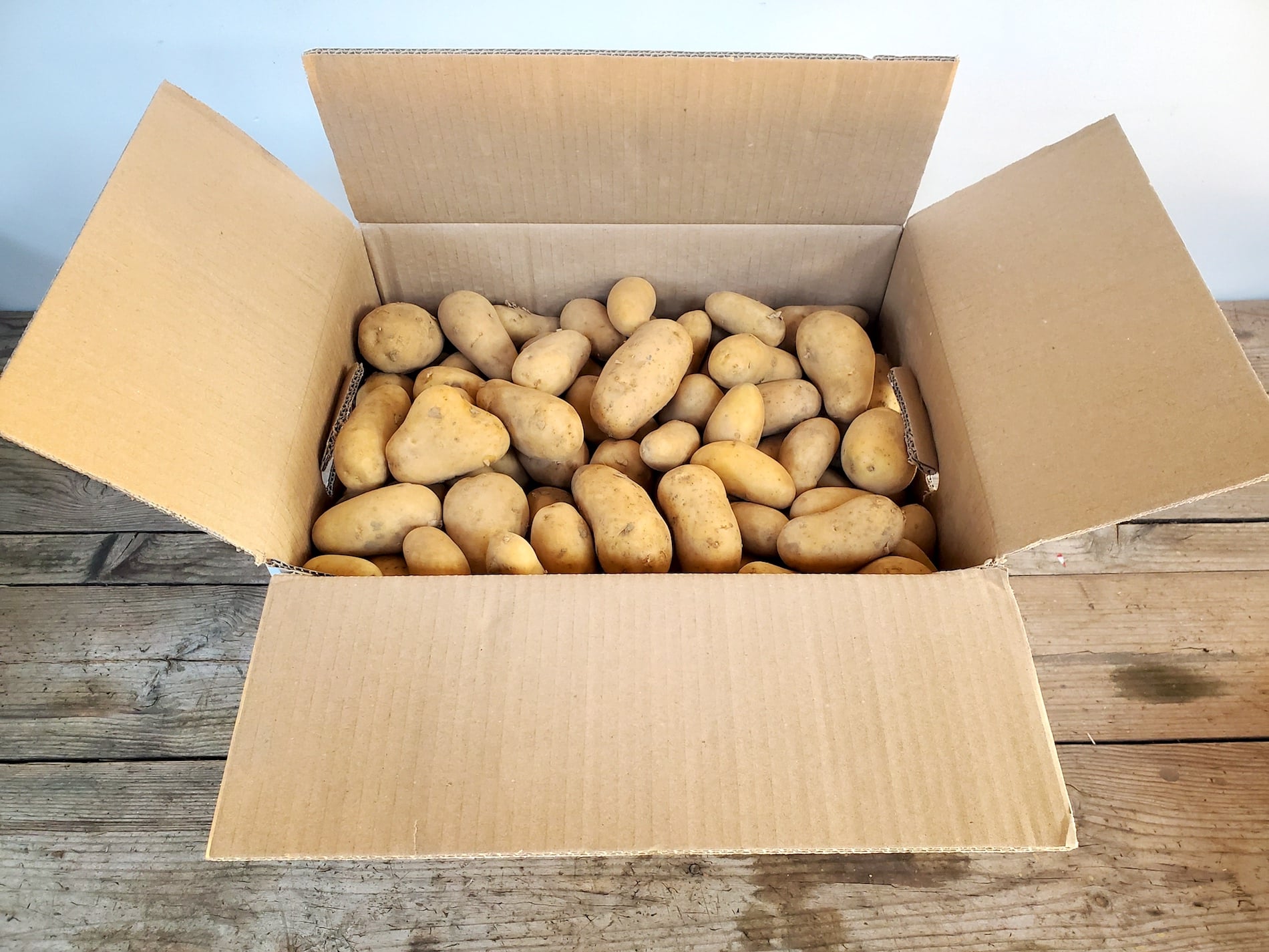 Carton. Vente Pommes de terre Charlotte Drôme direct producteur